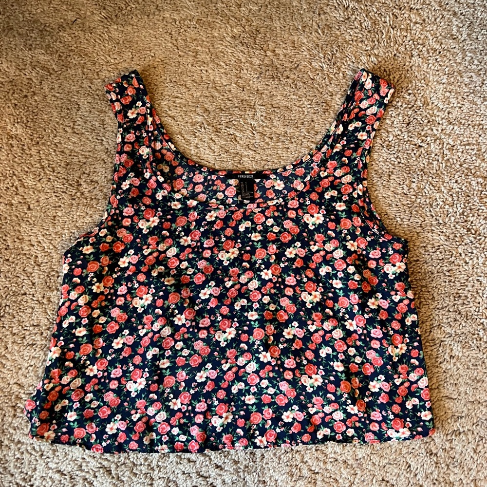 Forever 21 Floral Tank Top - Navy and Pink
